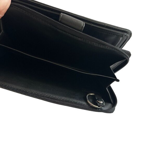 Black Faux Leather Wallet Women Wristlet Strap Multiple Card Slots Zipper Snap - Picture 5 of 15